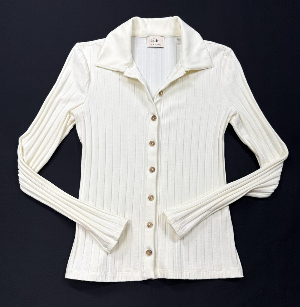 Elie Tahari Cream/Ivory Rib Knit Button Down Size XS Cardigan Sweater
